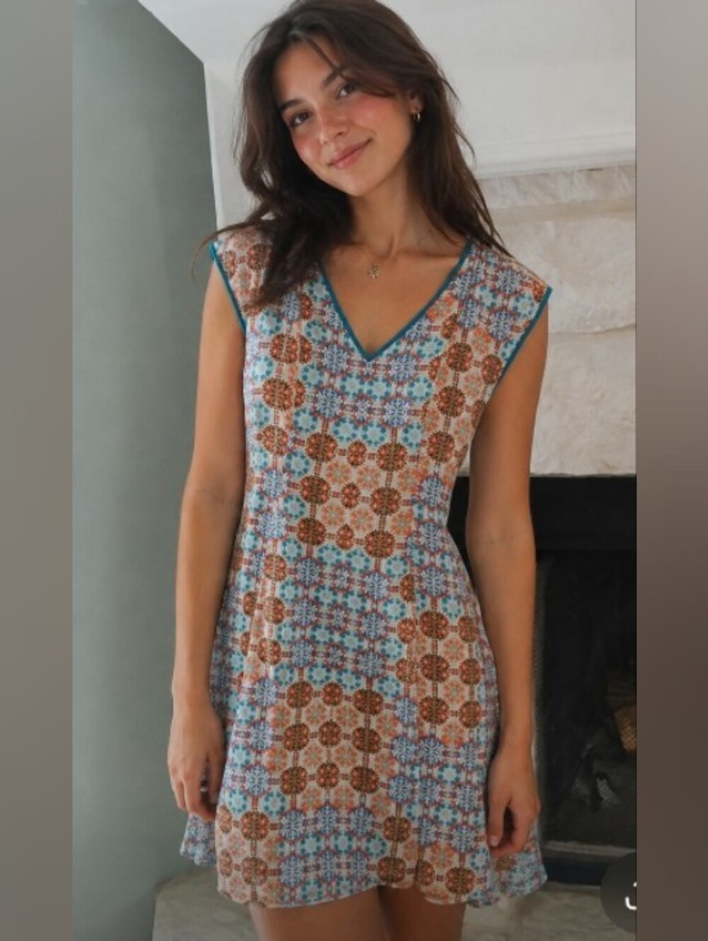 Sundance Aqua and Teal Printed Silk Shift Dress